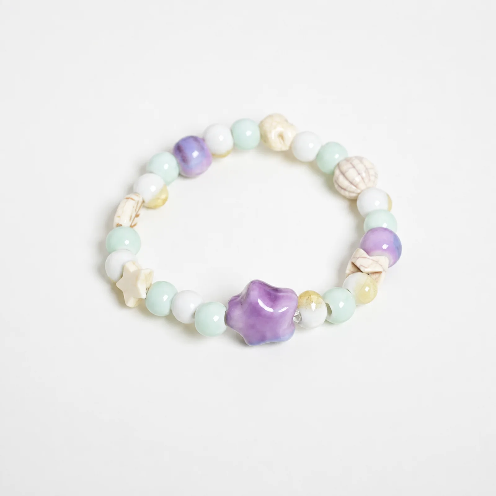 Handmade Ceramic Star Bead Stretch Bracelet Handwoven Cord Dreamy Star Jewelry Ceramic Beaded Bracelet 608P5-19