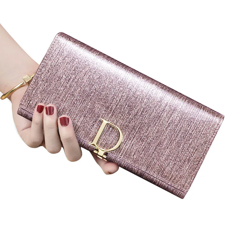 

100% Genuine Shiny Leather Wallets for Women Clutch Purse Long Female Mobile Phone Holder Zipper Wristlet Handbag