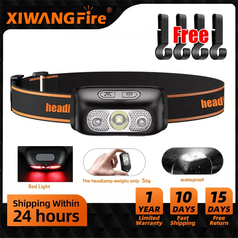Mini Rechargeable Powerful Headlamp USB High Power Headlight LED Waterproof Head Lamp Sensor Torch Work Front Light