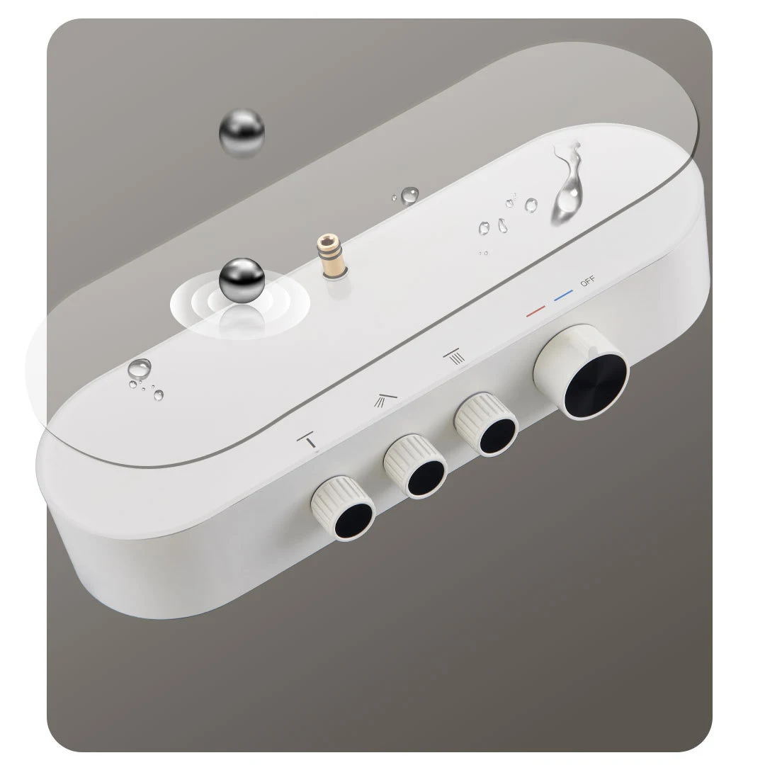 Set Pancuran Kamar Mandi Air Terjun Putih Sistem Keran Kamar Mandi Panas Dingin 12 Inci Kepala Pancuran Hujan Set Sistem Pancuran Kamar Mandi Kuningan