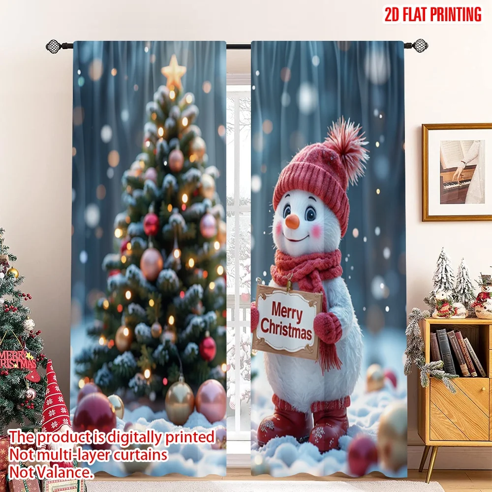 

2pcs 2D flat printing Christmas Curtain Christmas Snowman Merry Christmas Tree Decorations Fabric Without Electricity 0 for New