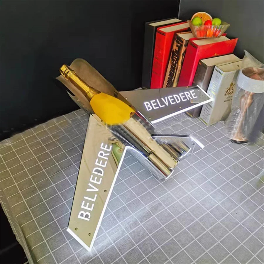 

Steel Airplane Shape Belvedere Vodka Bottle Glorifier LED Light champagne service rocket Presenter for Night Club Party Decor
