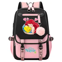 USB Women Bagpack Boys Girls Kids School Book Bags Ariel princess The Little Mermaid Teenagers Laptop Travel Student Backpack