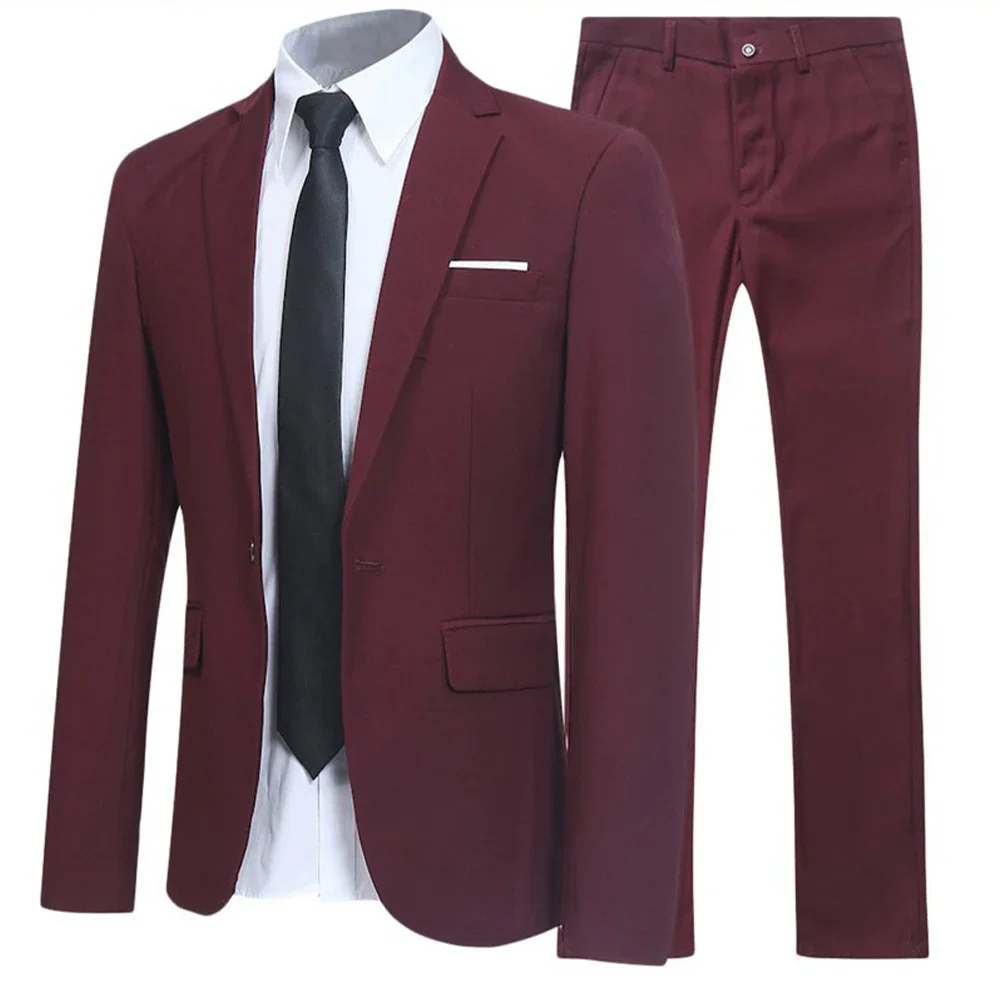Men Formal 2 Pieces Suit Set Fashion New Boutique Business Dress Wedding Groom Suit Coat Blazers Trousers Suits Clothing Sets