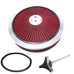 Washable Reusable Round Air Filter Element Kit Flow-Thru Lid High Flow Replacement Air Cleaner for 5-1/8 Inch Neck Flange