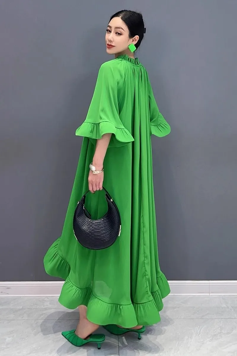 Summer 2024 Elegant Loose Long Dresses For Women Fashion V Neck Dress Female Wholesale