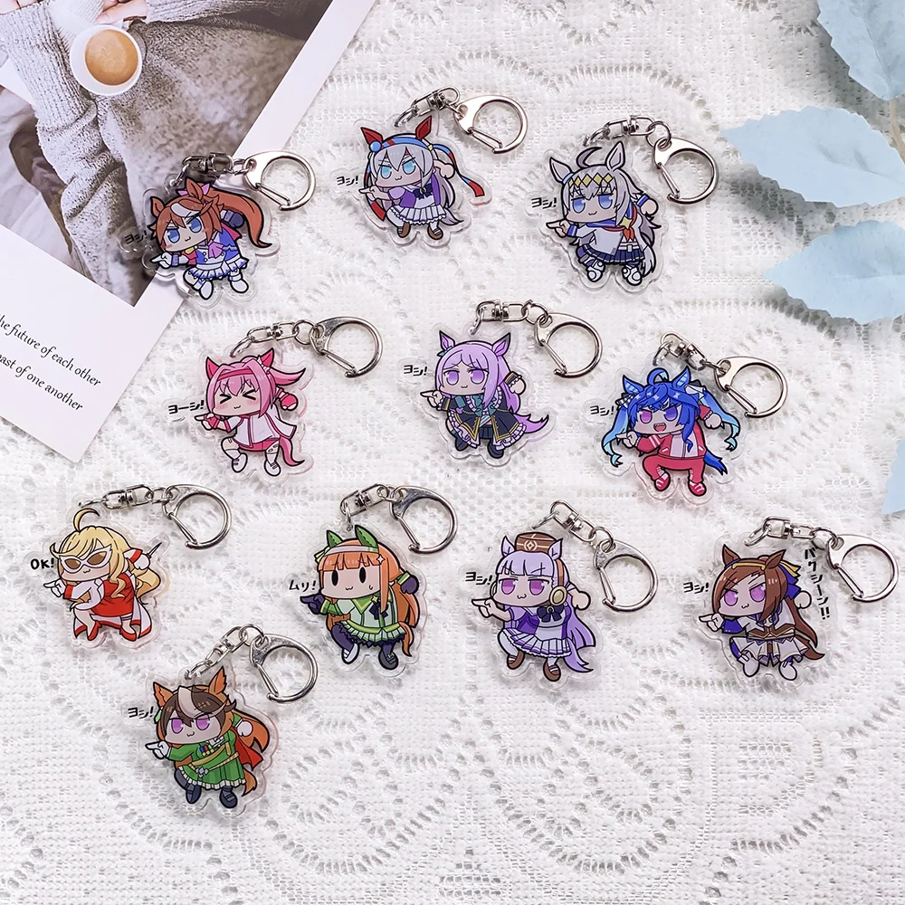 

1/11PCS Anime Characters Pretty Derby Acrylic Car Keychain Accessories Keyrings Friends Gifts Funny Bag Charms Backpack Pendant