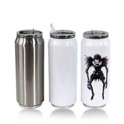 500ML DIY Sublimation Tumbler Cans Stainless Steel Bottle With Straw Coke Can Travel Car Vacuum Flasks Drink Cup