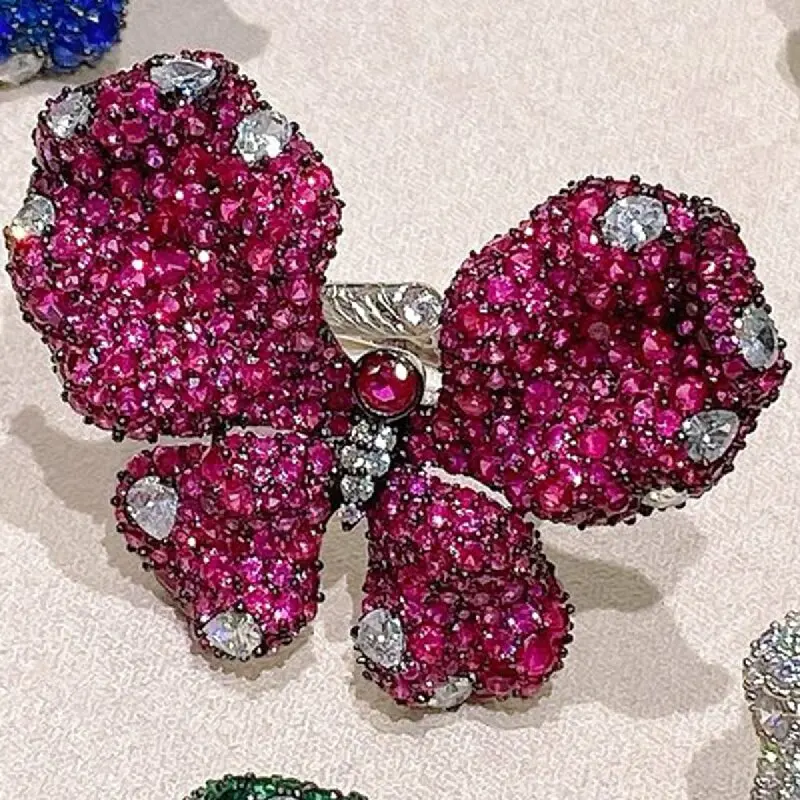 

KQDANCE 925 Sterling Silver Luxury Butterfly Open Ring Adjustable Size With Cubic Zircon Fine Women Jewelry