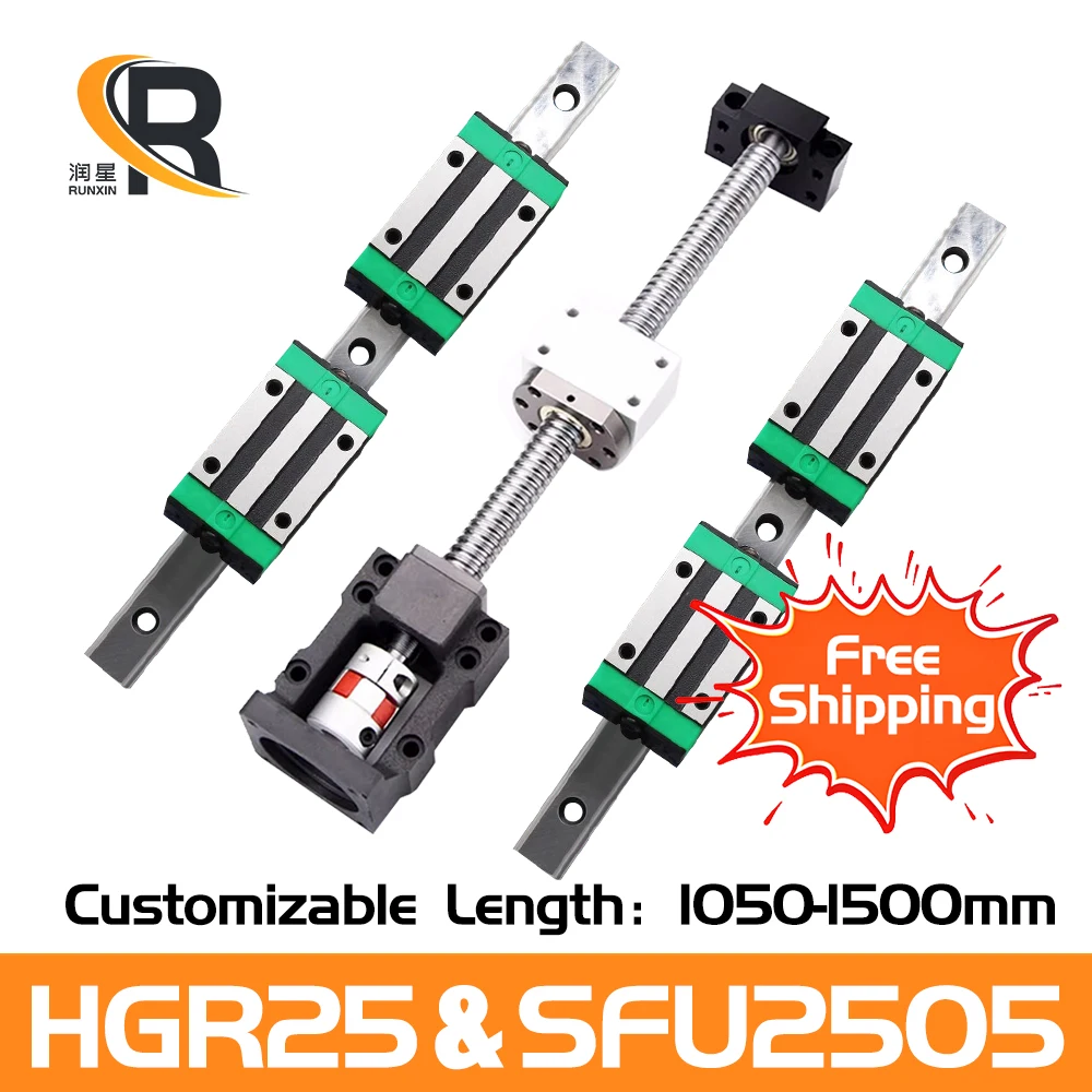 

RXTNC Ball Screw Kit SFU2510+HGR25 linear guide Kit with 4pcs HGH25CA HGW25CC Slider Blocks L1050-1400mm+HM20-86 For CNC Part