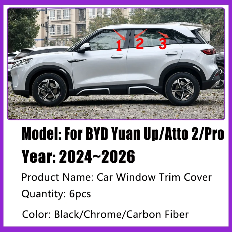 Car Door Window Pillar Post Trim Molding Cover for BYD Yuan Up 2024 2025 2026 Atto 2 S1 Pro Middle BC Column Sticker Accessories