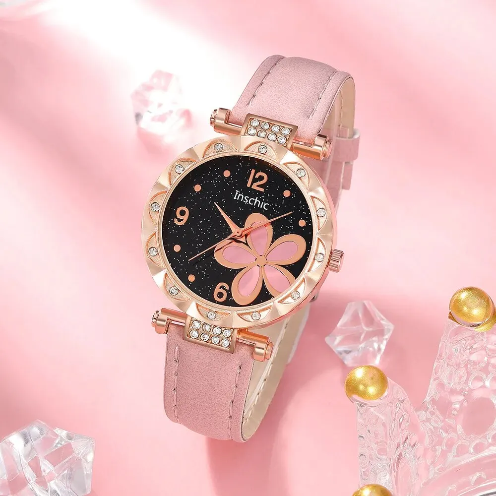 5pcs Women\'s Watch Set Casual Fashion Pink Quartz Watch Fashion Bracelet Watch Set