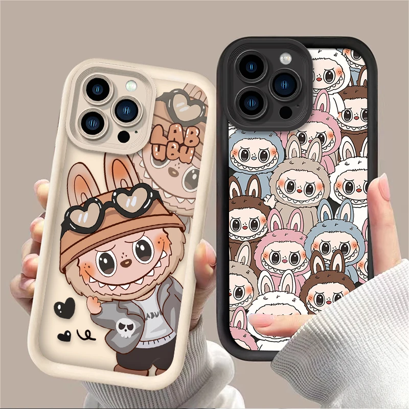 Lovely Love Heart Labubu Silicone Case For iPhone 16 15 14 13 12 11 Pro Max X XS X S Max XR SE 2020 7 8 Plus Shockproof Cover