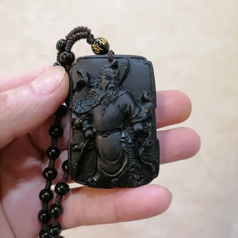 

Natural Obsidian Hand Carved Guan Gong Jade Pendant Fashion Boutique Jewelry Men and Women Guan Yu Necklace Gift Accessorie