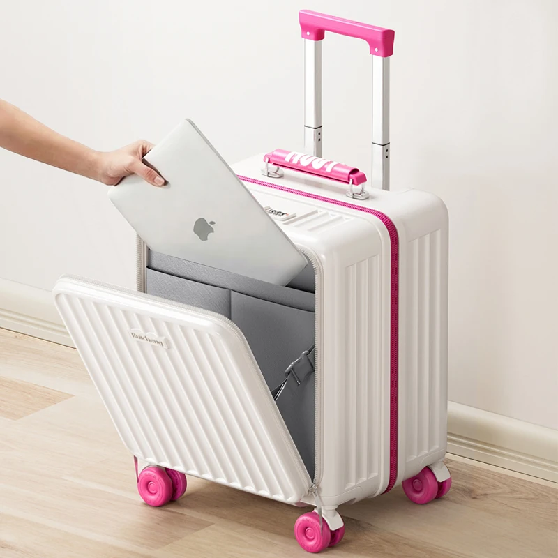 Front-Opening Travel Suitcase 14/16/18/20-inch Small Carry-On Suitcase with Laptop Compartment Large Capacity Trolley Luggage
