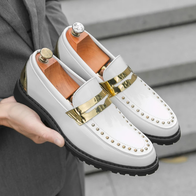 

Fashion Metal Decoration Design Comfortable NonSlip Leisure Men's Leather Shoes Outdoor Gathering Comic Exhibition Loafers Shoes