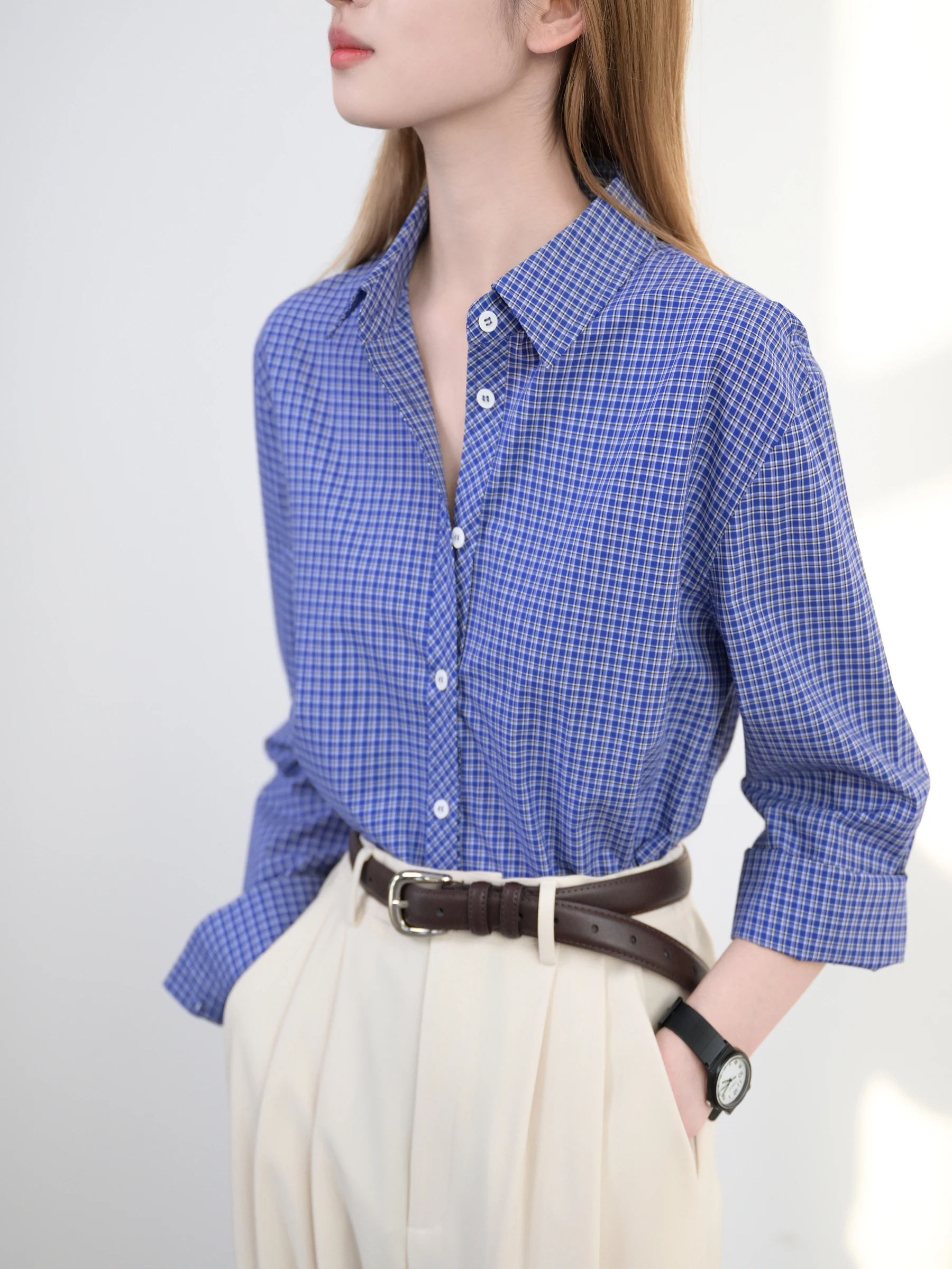 

Женская рубашка TRR синего цвета в клетку, свободного кроя, с длинными рукавами, винтажный стиль, дышащий хлопковый смесовый материал, удобный топ, кардиган для многослойного ношения