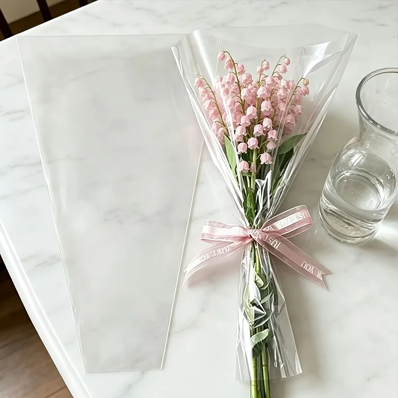 52pcs Transparent Plastic Bouquet Packaging Bags, Suitable for Wrapping Roses and Gifts, Ideal for Daily Use in Flower Shops
