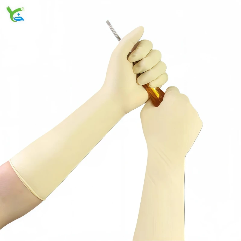 Disposable Extended Latex Gloves 16 inch Powder-Free Dust-Free Acid Alkali Resistant Cleanroom Purification Latex Rubber Gloves