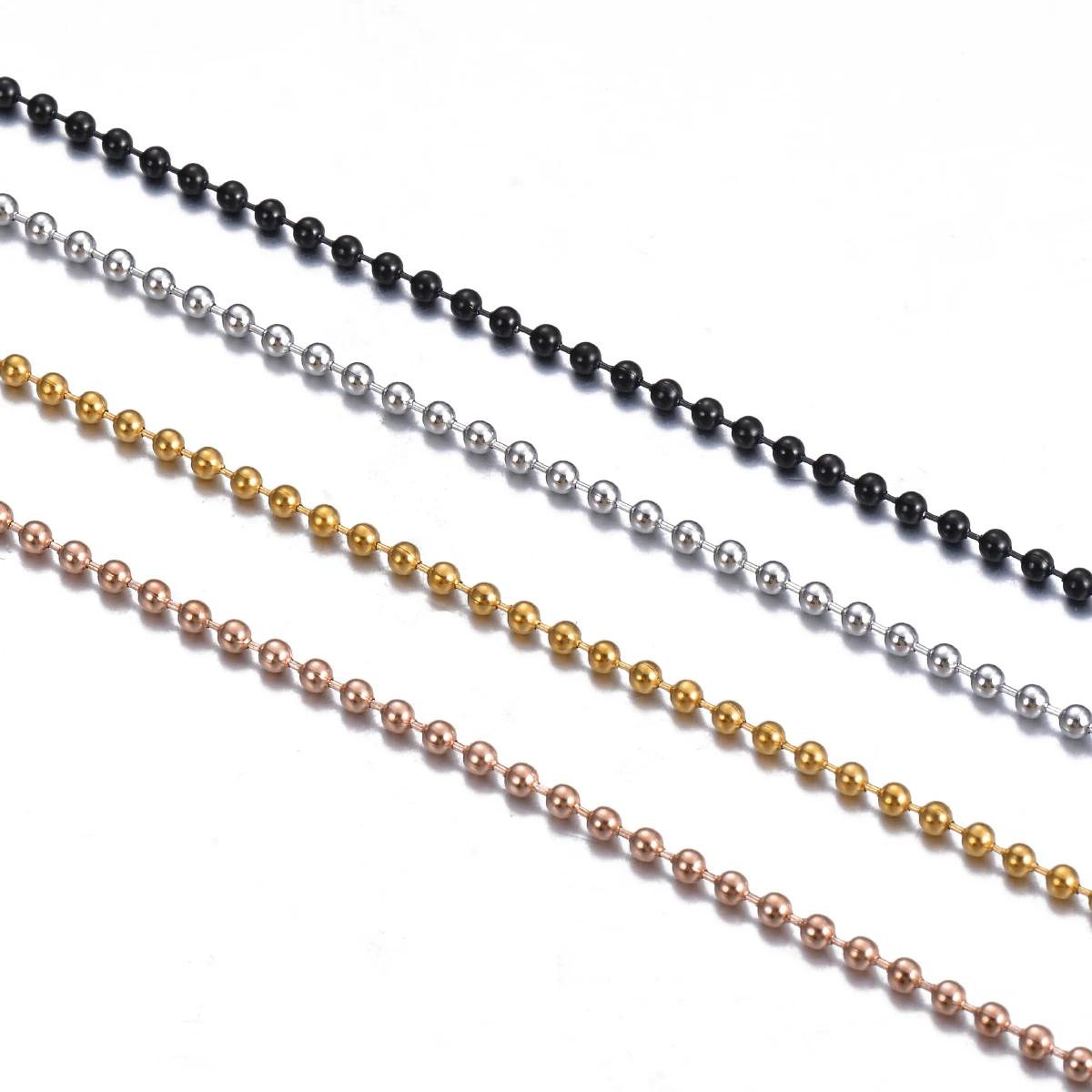 12pcs Custom 3 Colors Width 2.4mm Stainless Steel  Beads Ball Chain Necklace Bracelet Keychain For Men/Women Jewelry findings