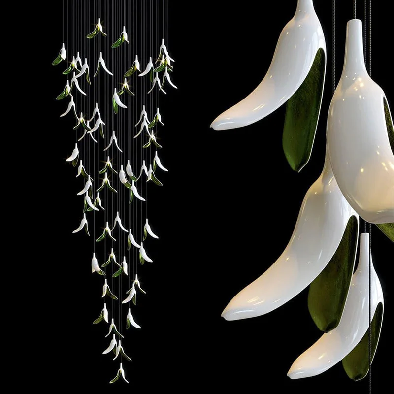 

Modern Nordic White Banana Peel Shade Lustre Chandelier, Dimmable Custom Hardware Pendant Lamp for Villa, Light for Ceilings