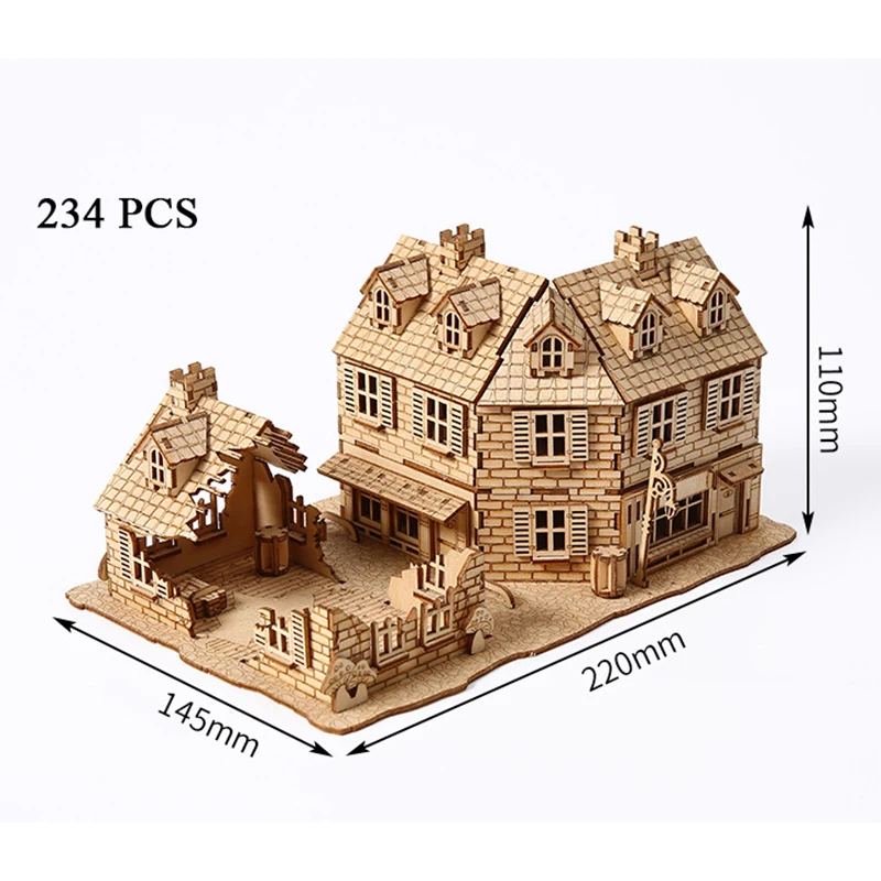 DIY 3D Puzzle Wooden Miniature Building Kit War Zone 1942 Lane Warfare House Jigsaw Puzzle Toys for Children Birthday Gifts