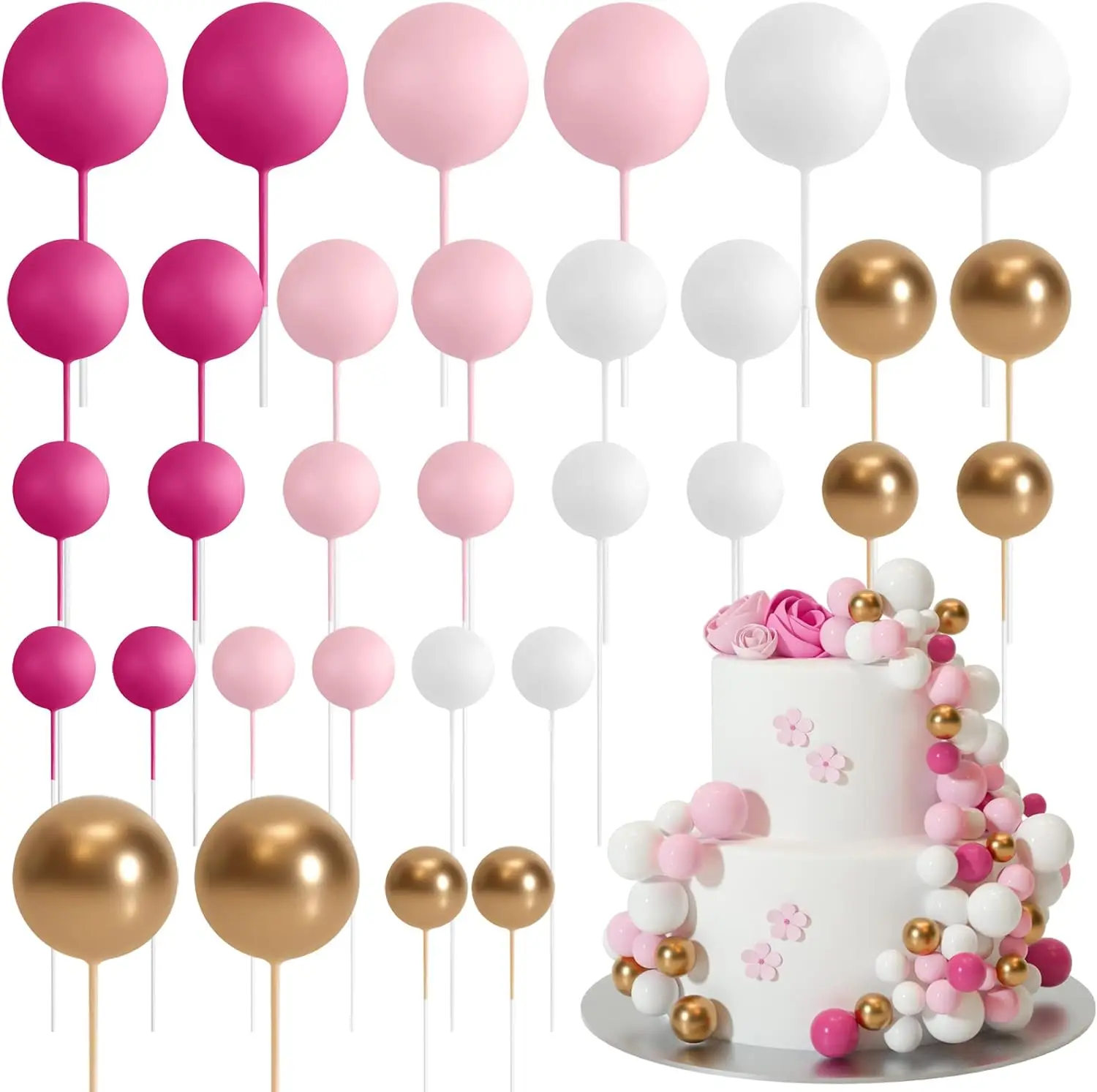 32 Stück Weihnachtskugel-Kuchenaufsatz, Dekorationen, Schaumstoffkugeln, Kuchenaufsatz, Kugeln, Kuchendekorationen für Hochzeit, Party, Geburtstag – Detail 17