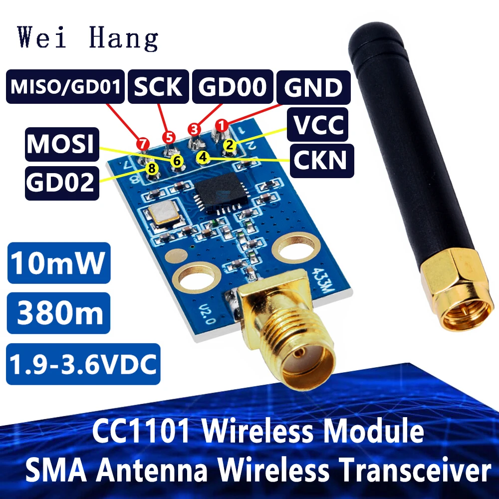 Modulo Wireless CC1101 con modulo ricetrasmettitore Wireless Antenna SMA per Arduino 433MHZ migliora il segnale