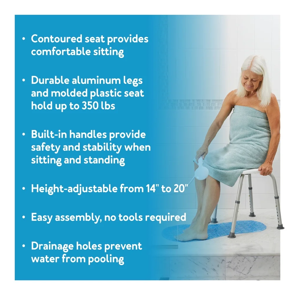Bangku Kursi Mandi Mandi Dapat Disesuaikan Kaki Aluminium Kapasitas 350lb Pegangan Plastik Anti-selip Tahan Lama Rakitan Bebas Alat Nikmati Kenyamanan