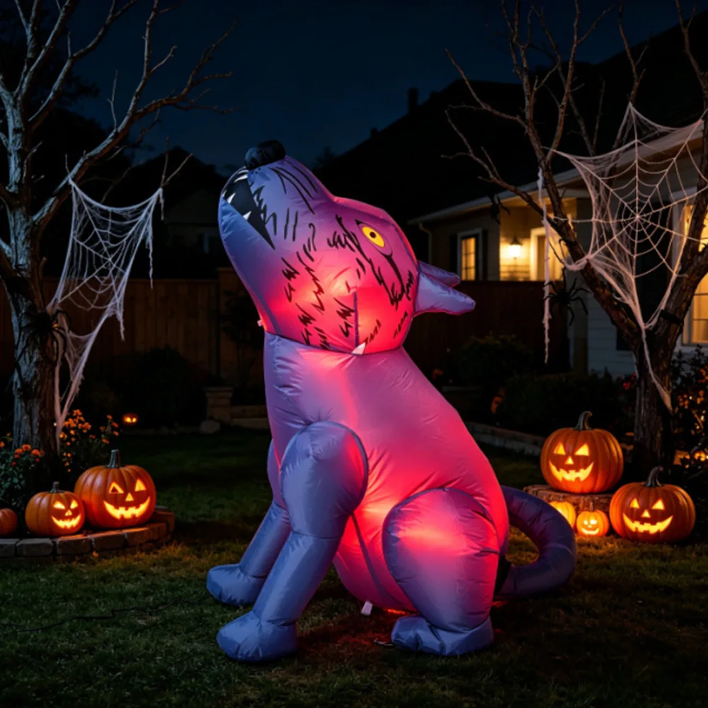 3FT Halloween Luminous Inflatable Ferocious Wolf Built-in LED Light For Home Halloween Decorations Outdoor Indoor Prop Ornament
