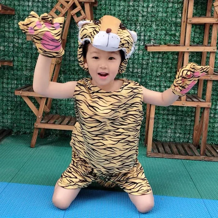 Kids Cosplay Tiger Cow Cartoon character costume Mascot School talent show perform Clothes Fancy Dress Party Animal carnival