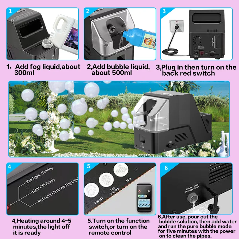 Mistbel, 3-in-1 machine met afstandsbediening voor bruiloft, verjaardagsfeestje, kinderspeelgoed, cadeau, voor Kerstmis of Halloween