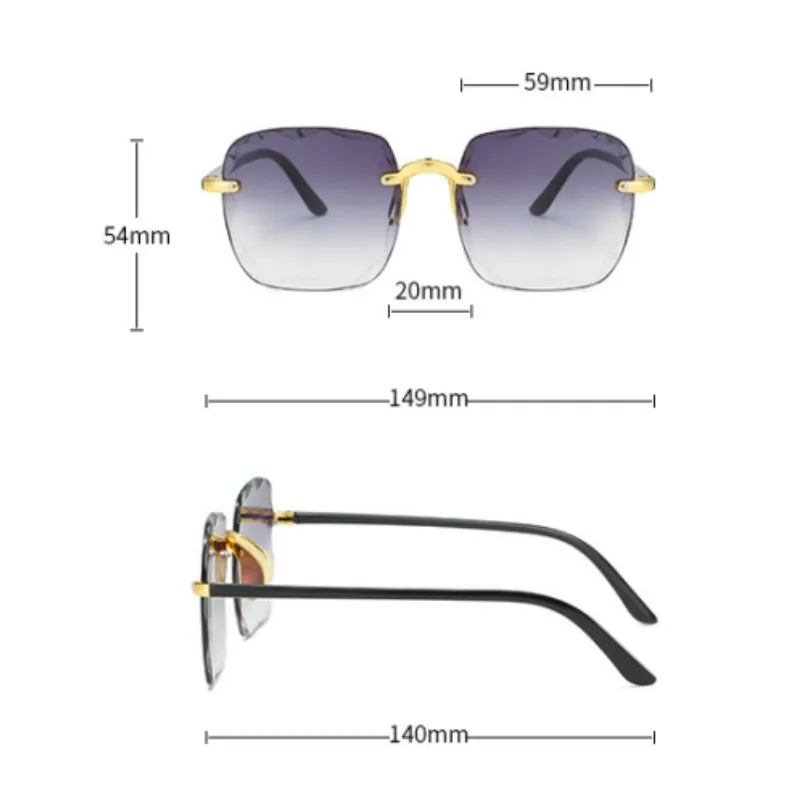 2024 New Rimless Women\'s Sunglasses Fashion Gradient Lenses Sun glasses Lady Vintage Alloy Legs Classic Designer Shades UV400