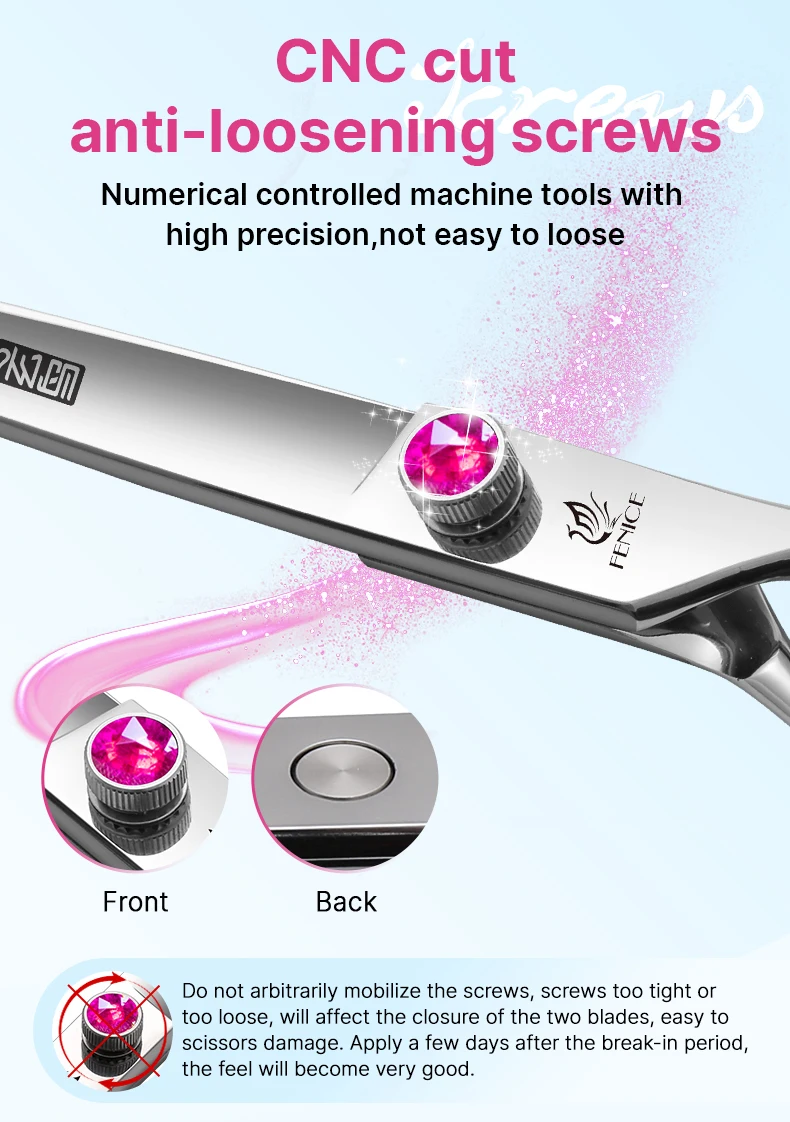 Fenice 7,0/7,5/8,0 Zoll JP440C Haustier-Friseurset, rosarote Schraube, gerade/gebogen/dünner/Chunker für Hunde, Fellpflege, Trimmen – Detail 9