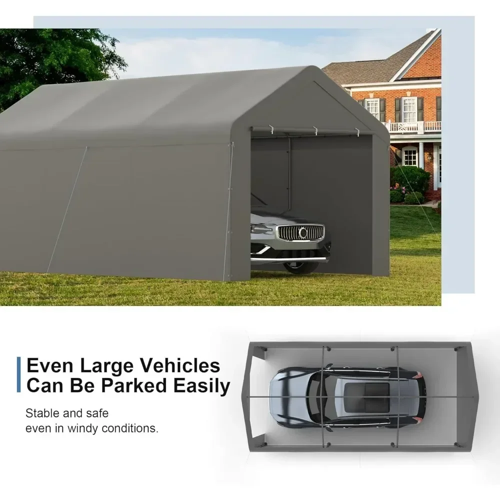 Carport 10x20 Car Ports Heavy Duty Carports Portable Garage Car Canopy Tent Outdoor Car Shelter (Grey) Gazebos