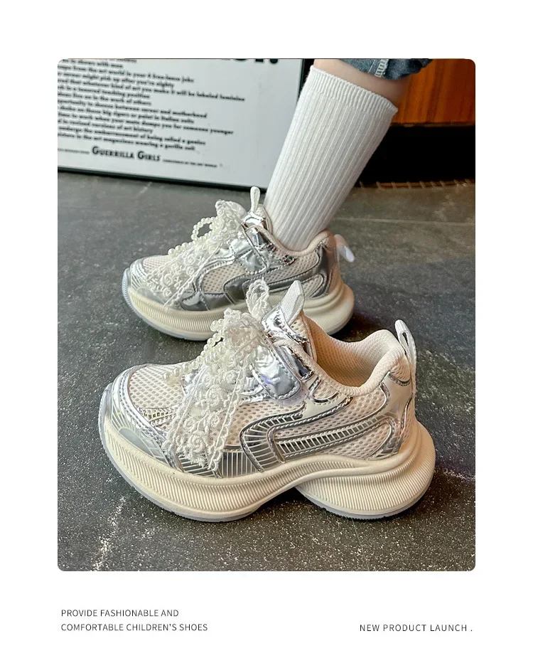 Mädchen Sportschuhe Prinzessin Stil Kinder Turnschuhe Dicke Weiche Sohle 2025, Neue Mode Kinder Laufschuhe Mesh Bögen Süße Nette – Detail 2