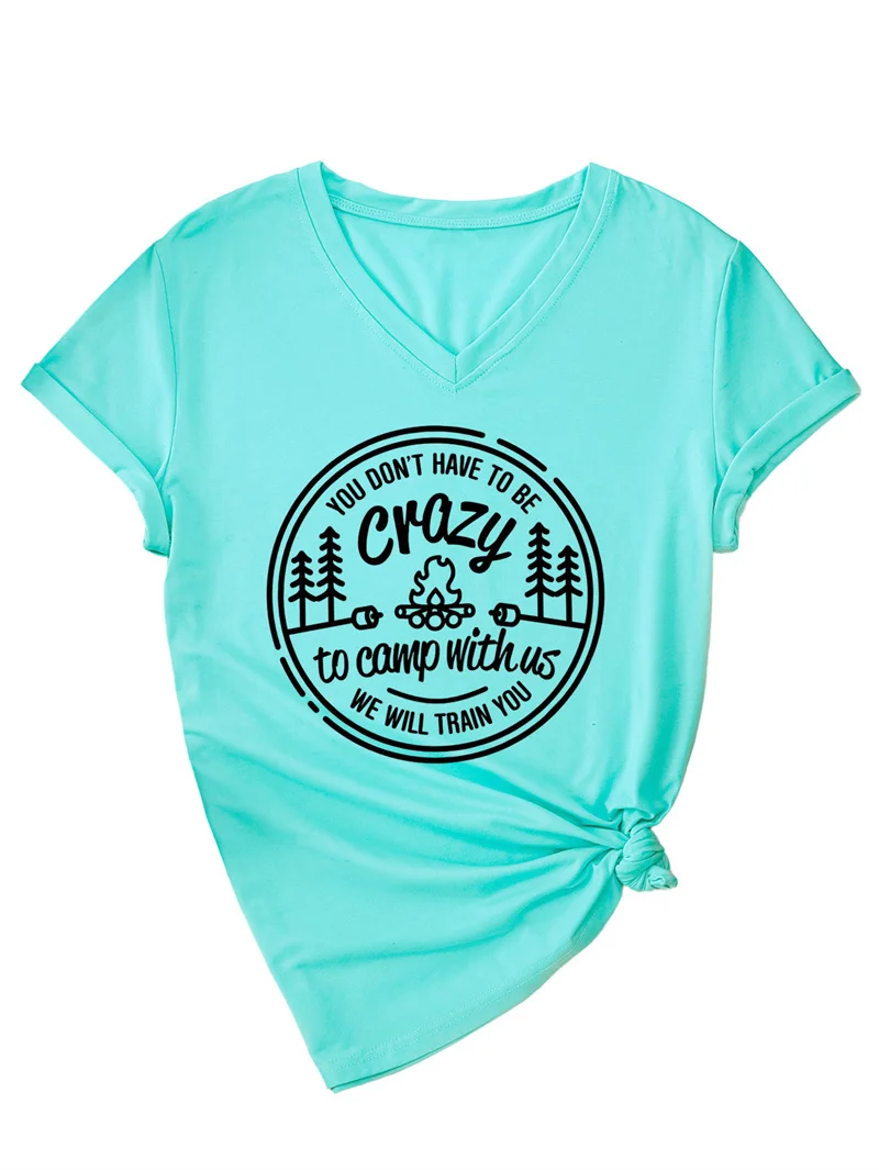 Fashion women's cotton personality V-neck short-sleeved top you don't have to be crazy new summer fashion T-shirt