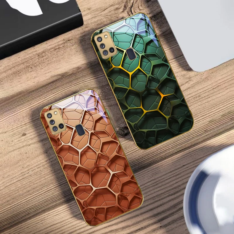 مجردة الهندسة الفن لسامسونج A 31 32 A33 A34 35 14 A15 13 16 25 26 50 52 53 54 55 56 70 71 72 73 الزجاج الذهبي جراب هاتف