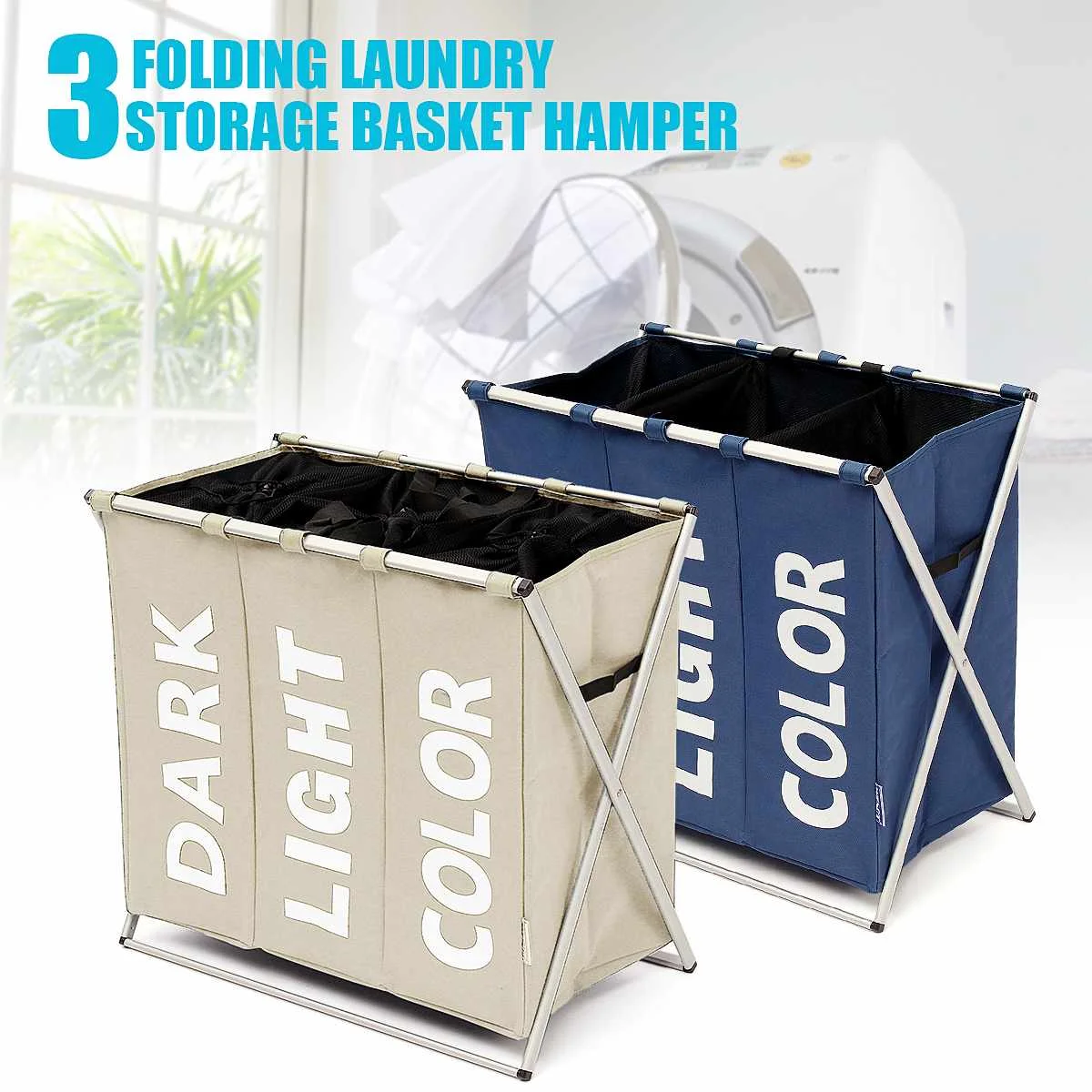 X-shape Foldable Dirty Laundry Basket Organizer Printed Collapsible Three Grid Home Laundry Hamper Sorter Laundry Basket Large