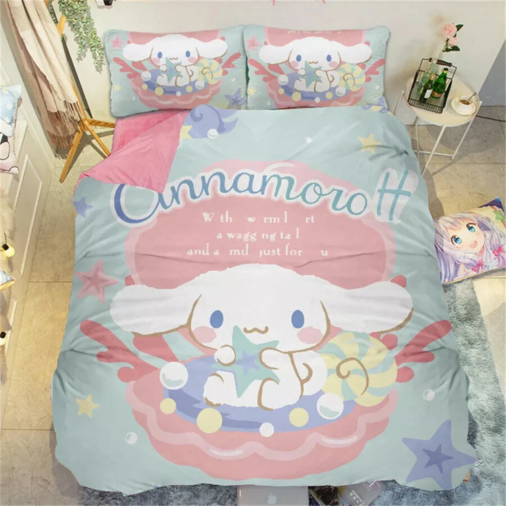 Cinnamoroll Kids Duvet Cover Cinnamoroll Kawaii Teens Boys Girls Bedding Set Pillowcase Twin Queen King for Bedroom Decoration