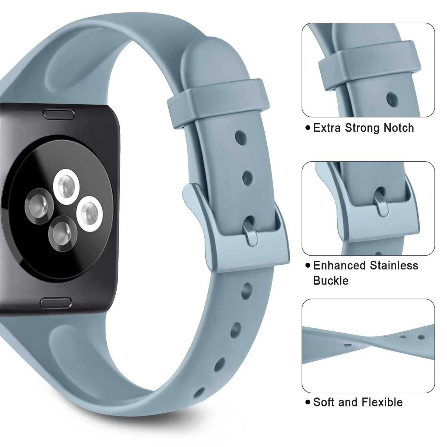 Bracelet de montre en silicone fin pour Apple Watch, 8, 7, 6, 5, 4, 3, SE, Bracelet Ultra, 49mm, 45mm, 41mm, 40mm, 44mm, 38mm, 42mm