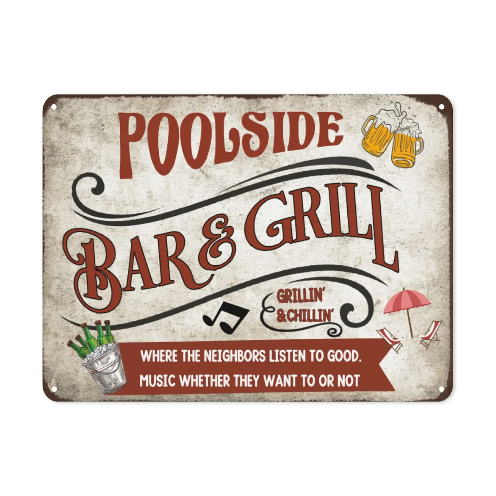 Poolside Bar Grill Metal Sign Funny Bar Sign Indoor Outdoor Pool Backyard Bar Signs Man Cave Home Wall Decor 8x12 Inch