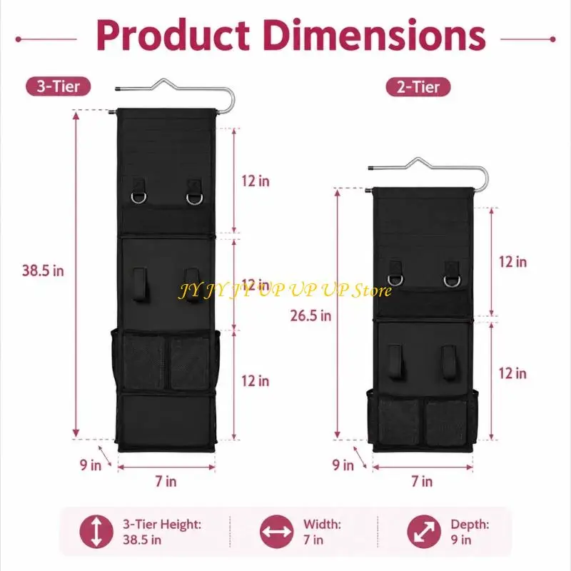 Space-Saving Hanging Storage Shelves with Flexible 3 Level Layout and Paperboard Inserts for Bedrooms, Closets, Dorm Rooms, and