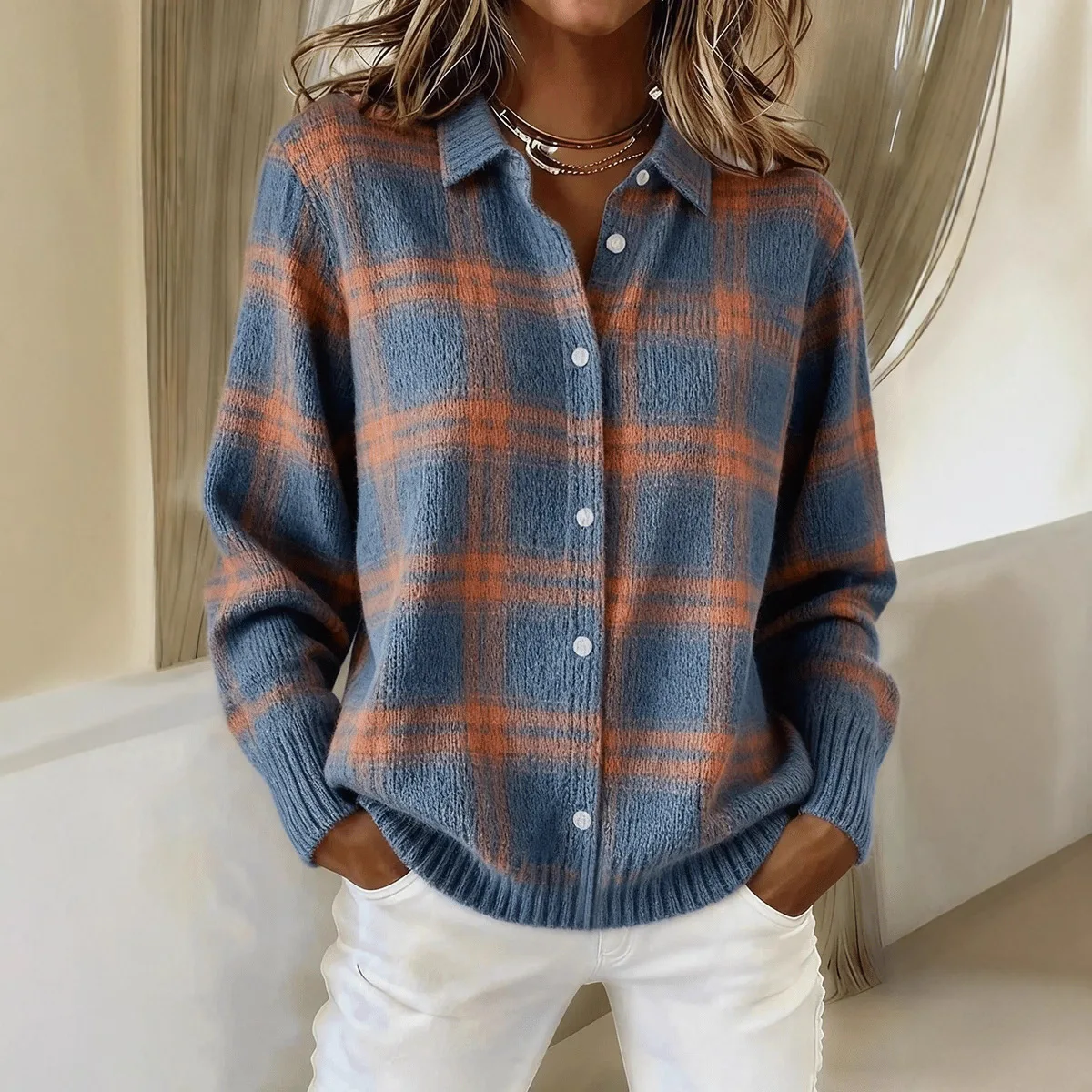 

Woman Clothes Shirts & Blouses Women's Sweater Tops 2025 New Women's Shirt Lapel Cardigan Top Solid Color Knitted Autumn Winter