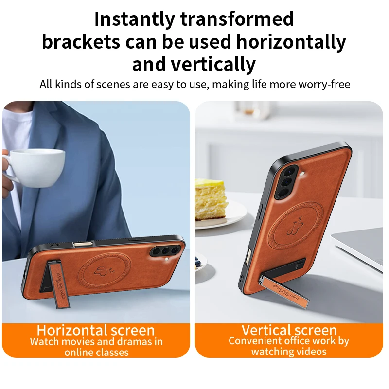 For Samsung Galaxy A27 A23 A22 4G A26 5G Magnetic Wireless Charging Bracket Protect Leather Phone Case Silicone Soft Cover Cases