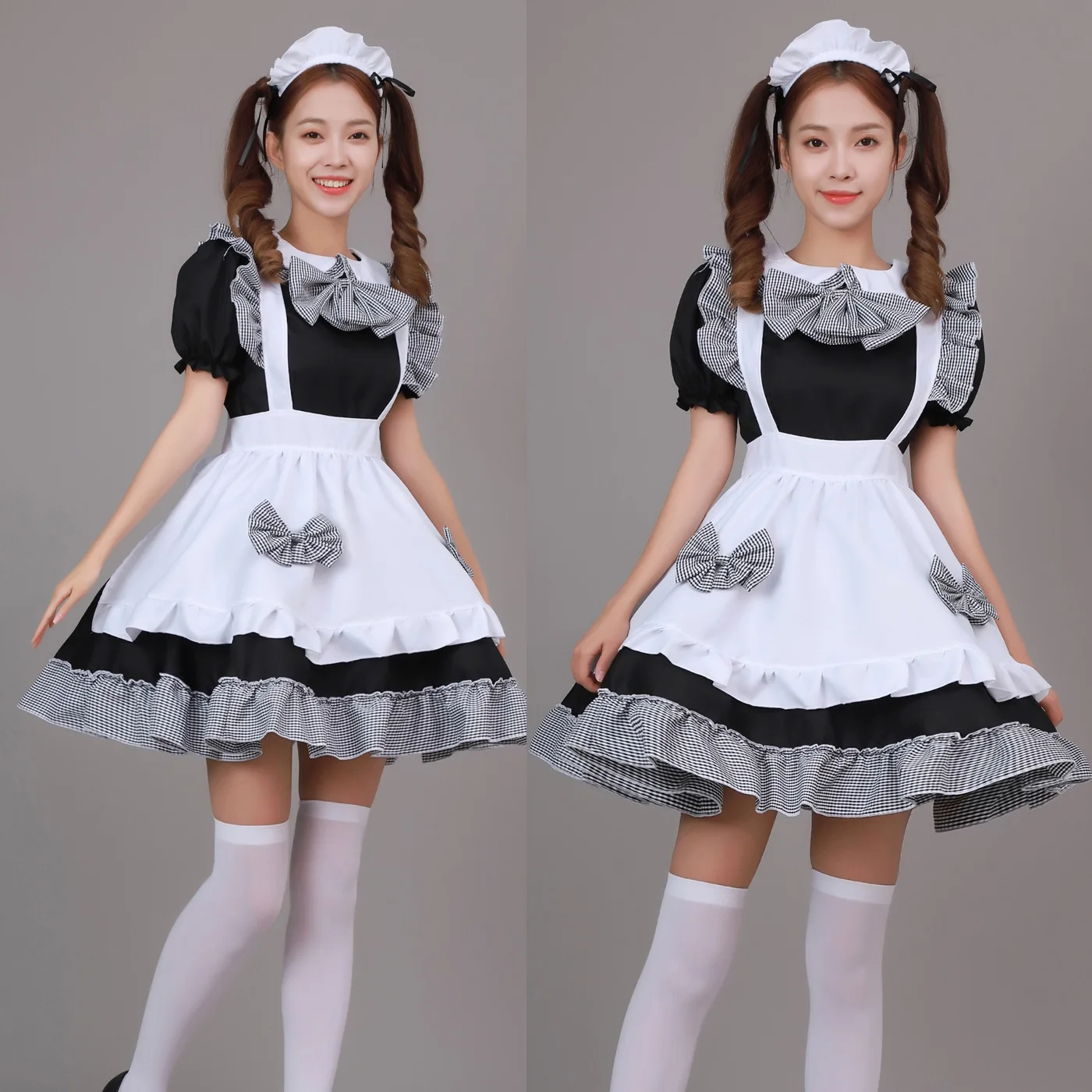 تأثيري اليابانية أنيمي أبيض وأسود متقلب القوس خادمة على غرار خادمة مطعم خادمة