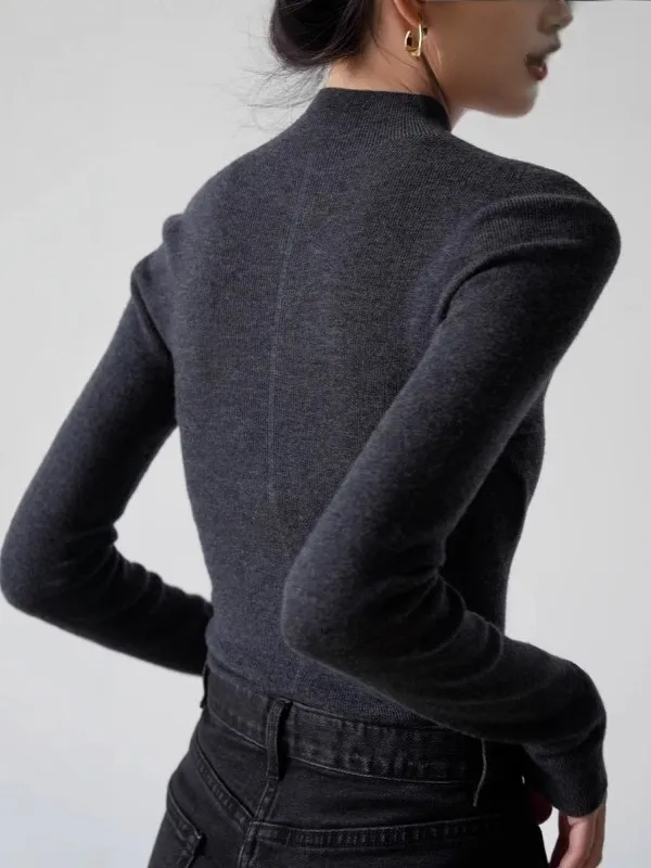 

Gray Knitted Base Shirt Women's Early Spring Fashionable Youthful Soft Warm Inner Wear High-End Sensation Slim Fit Top