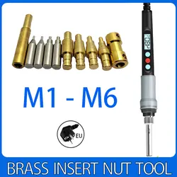 M1 M1.4 M1.6 M2 M3 M4 M5 M6 M8 3D Printer Plastic Threaded Heat Set Insert Soldering Iron Tip Brass Nut Embed Insertion Tool Kit