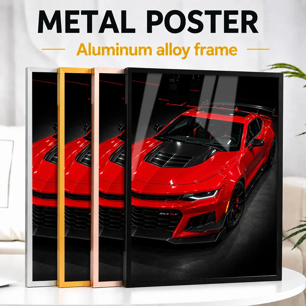 American Camaro ZL1 1LE Red Hot Sports Car Framed Metal Print Customized Speed Culture Wall Art Ideal For Drivers In Home Office