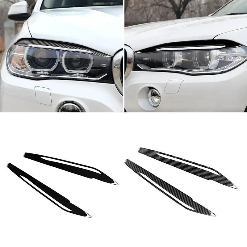 

Car Front Headlight Eyebrow Sticker Eyelid Cover Trim For BMW X5 F15 X6 F16 2014 2015 2016 2017 2018 Piano Black / Carbon Fiber